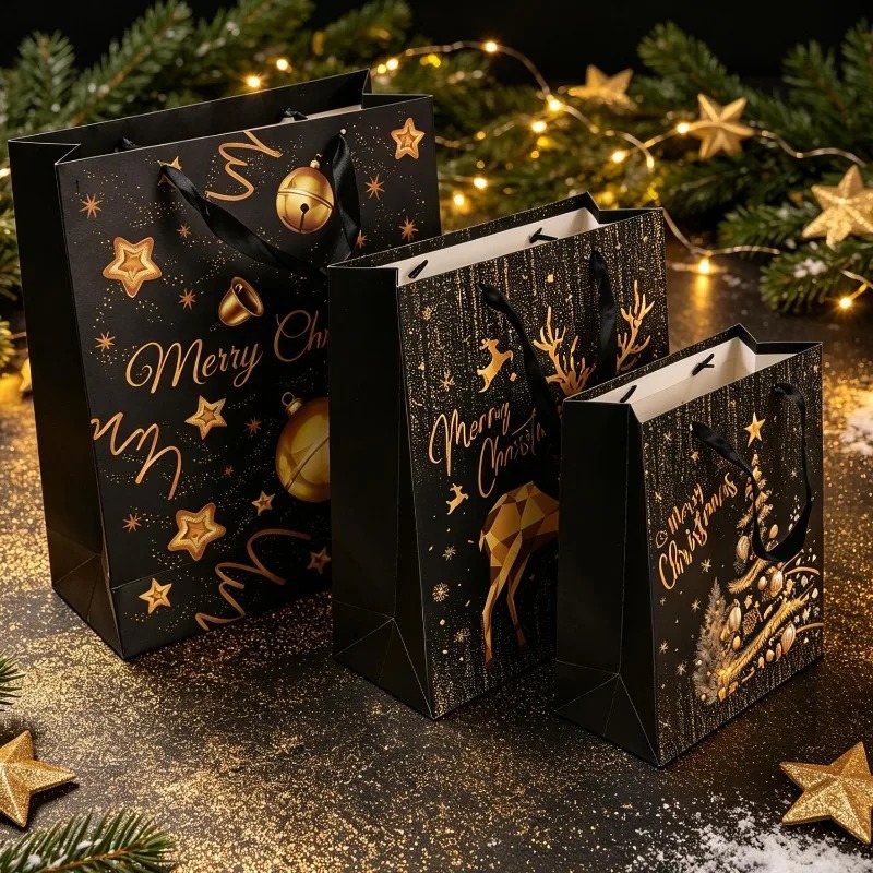 1/5Pcs Black Gold Christmas Gi - огляд і ціна Luxury Xmas Bags