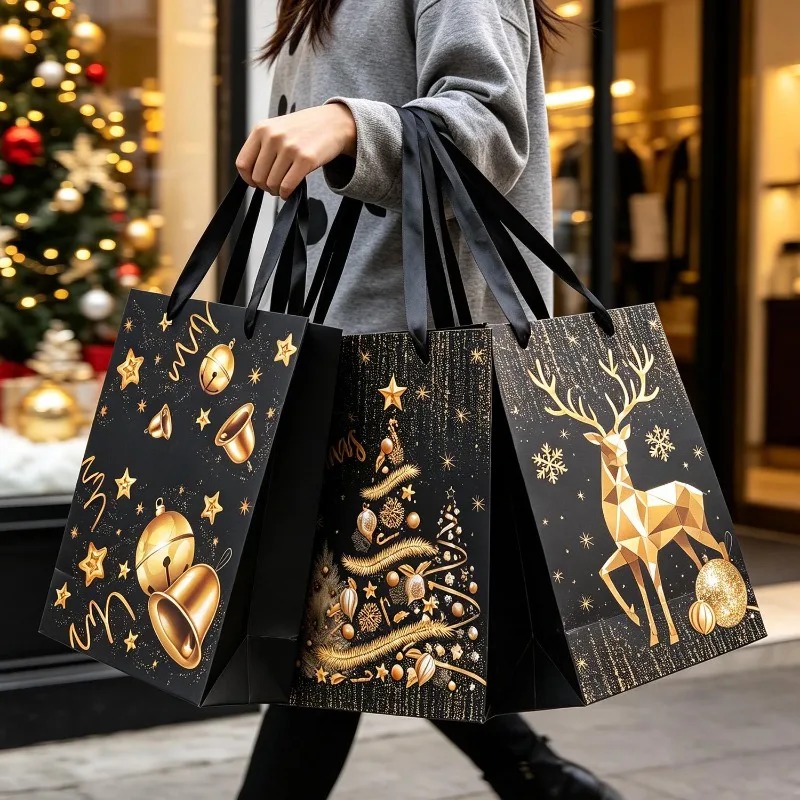 1/5Pcs Black Gold Christmas Gi - огляд і ціна Luxury Xmas Bags