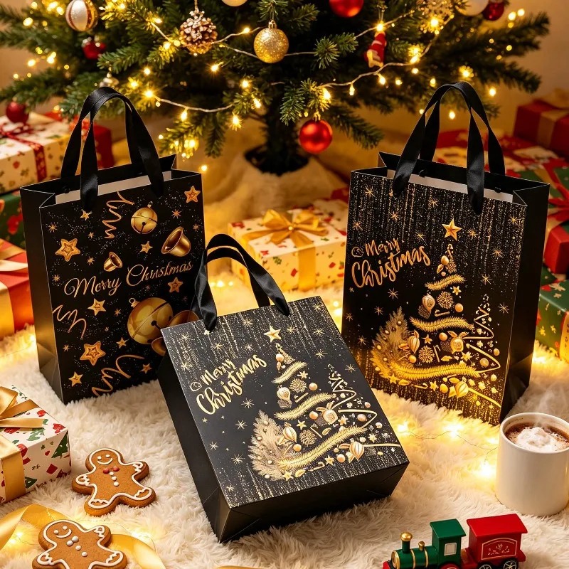 1/5Pcs Black Gold Christmas Gi - огляд і ціна Luxury Xmas Bags